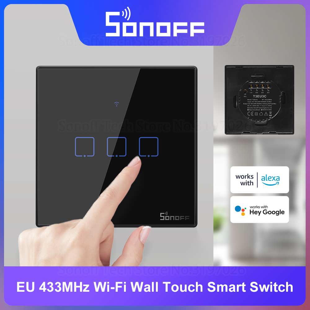 Smart Home Full System - SONOFF T3EU czarny WiFi inteligentny ścienny